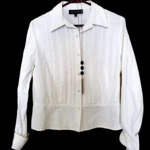 Jones New York Blouse with Purple Jeweled Necklace